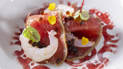 Lasarte laminas de wagyu con gambitas escabechada al jerez 1 Lasarte laminas de wagyu con gambitas escabechada al jerez 1