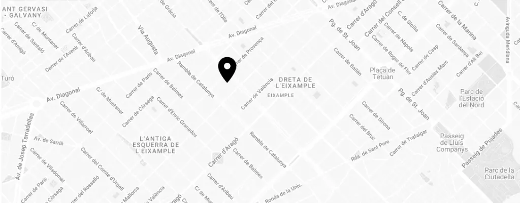 Se ve un mapa con calles y un marcador negro en el centro.