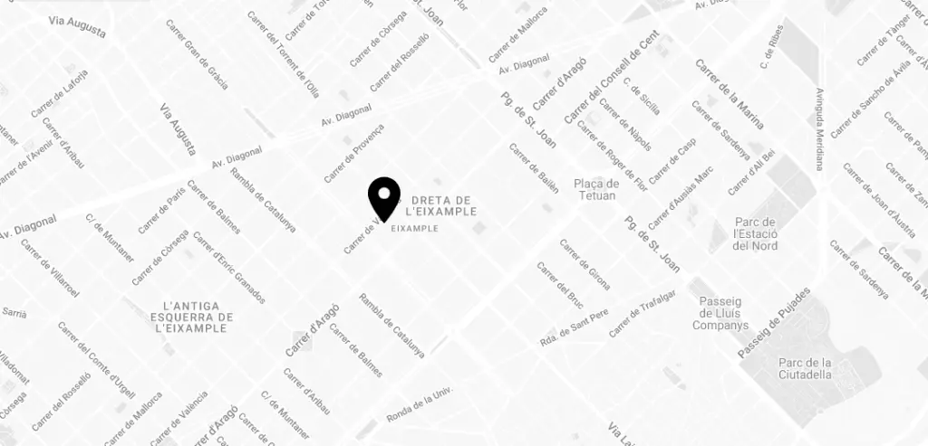 Se muestra un mapa con calles y un marcador de ubicación en el centro.
